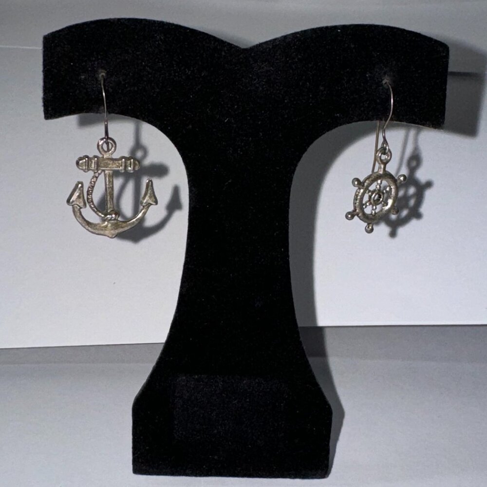 Anchor and Wheel Dangle Earrings